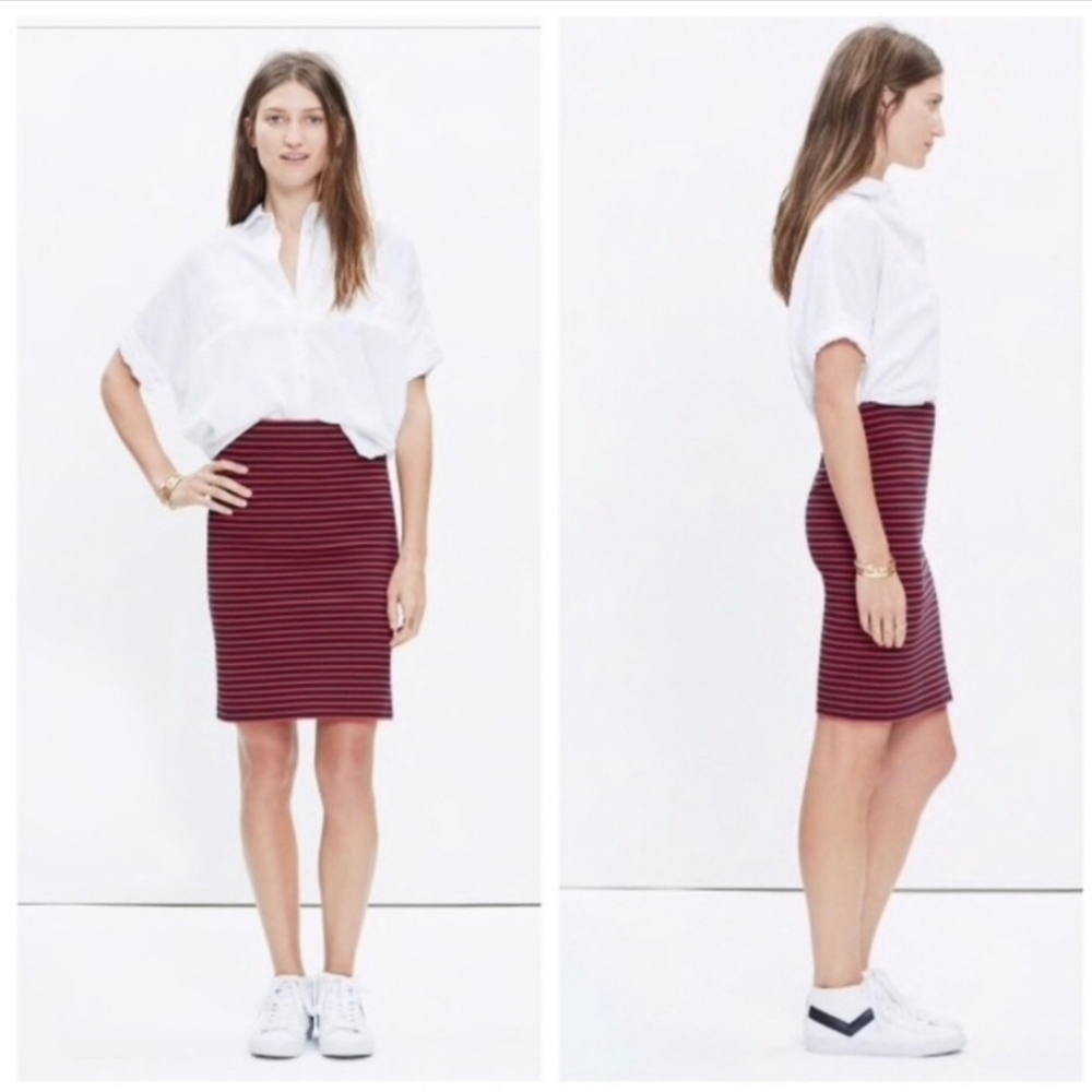 Madewell, Sailor Striped Red and Navy Pencil Skirt
